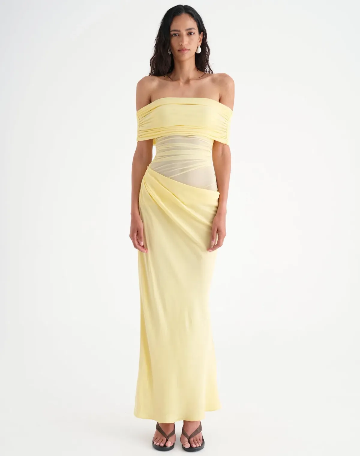 BENNI Nico Off The Shoulder Maxi Dress in Butter Size 8 - Image 1