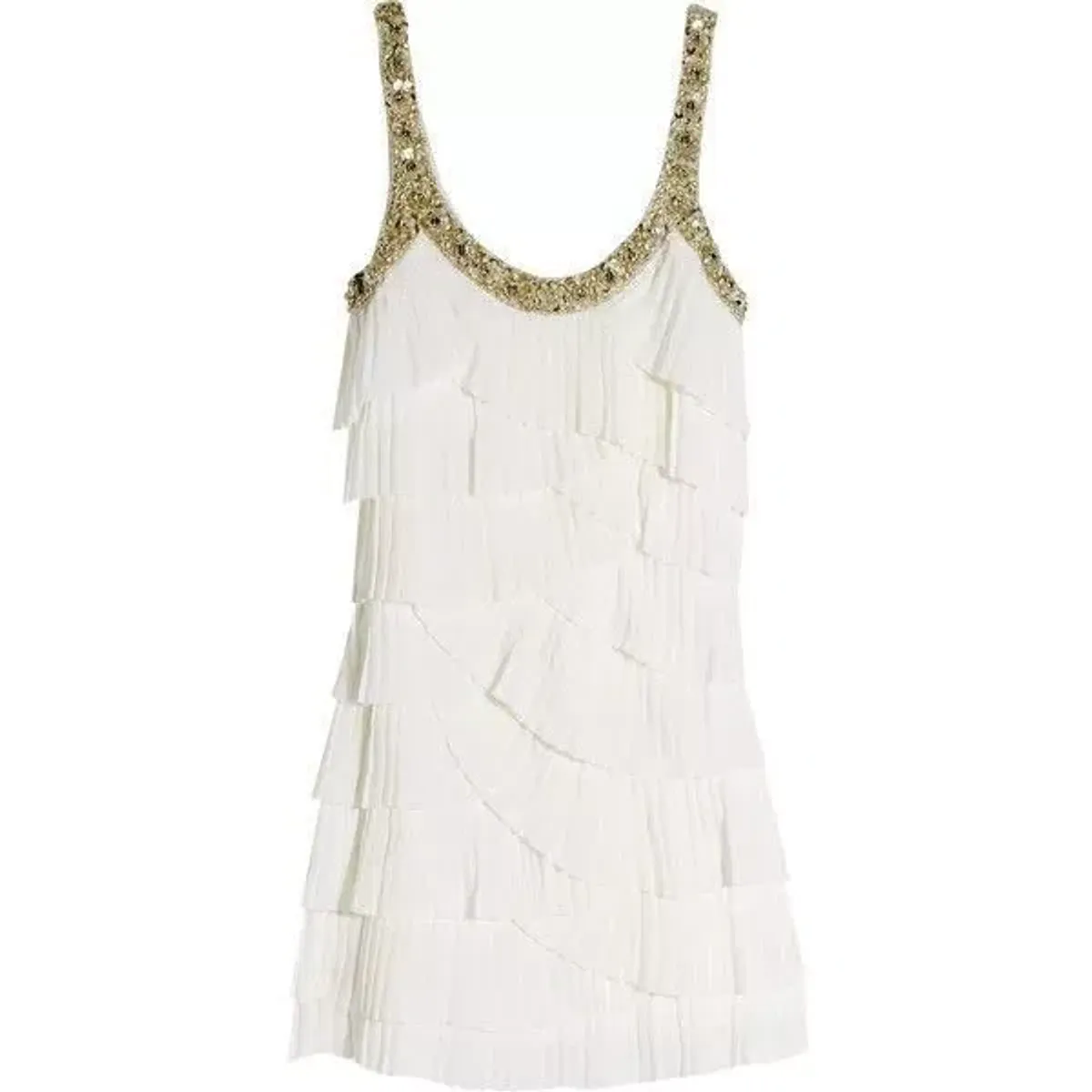 Rachel Gilbert Pleated Beaded Mini Dress White Size AU 8 - Image 1