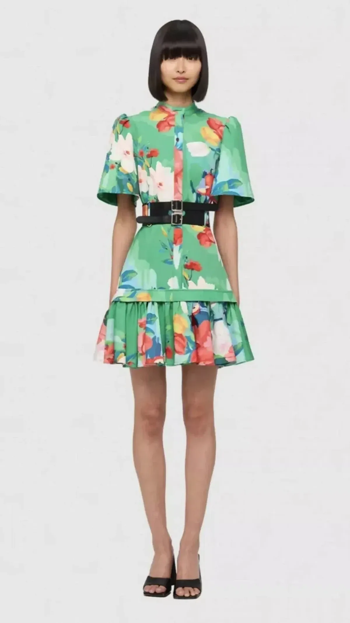 Leo Lin Shirt Dress Lilypad Florescene Mini Green Size AU 6 - Image 4