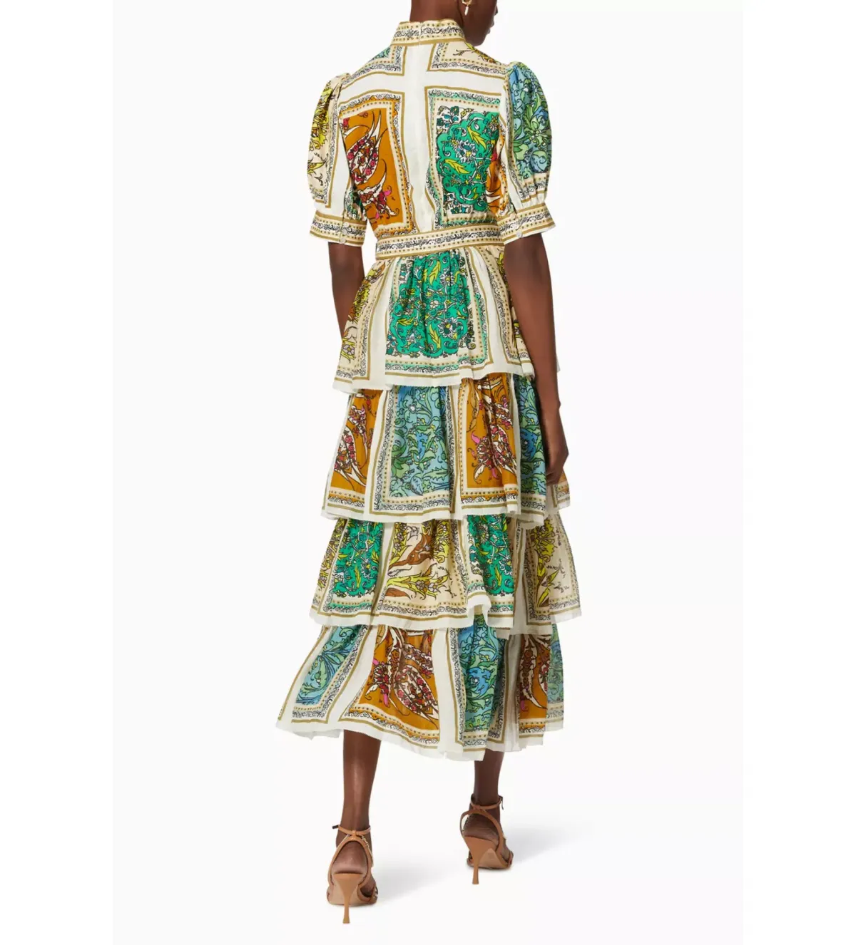 Alemais Delphine Tiered Linen Midi Dress Print Size 10 - Image 3