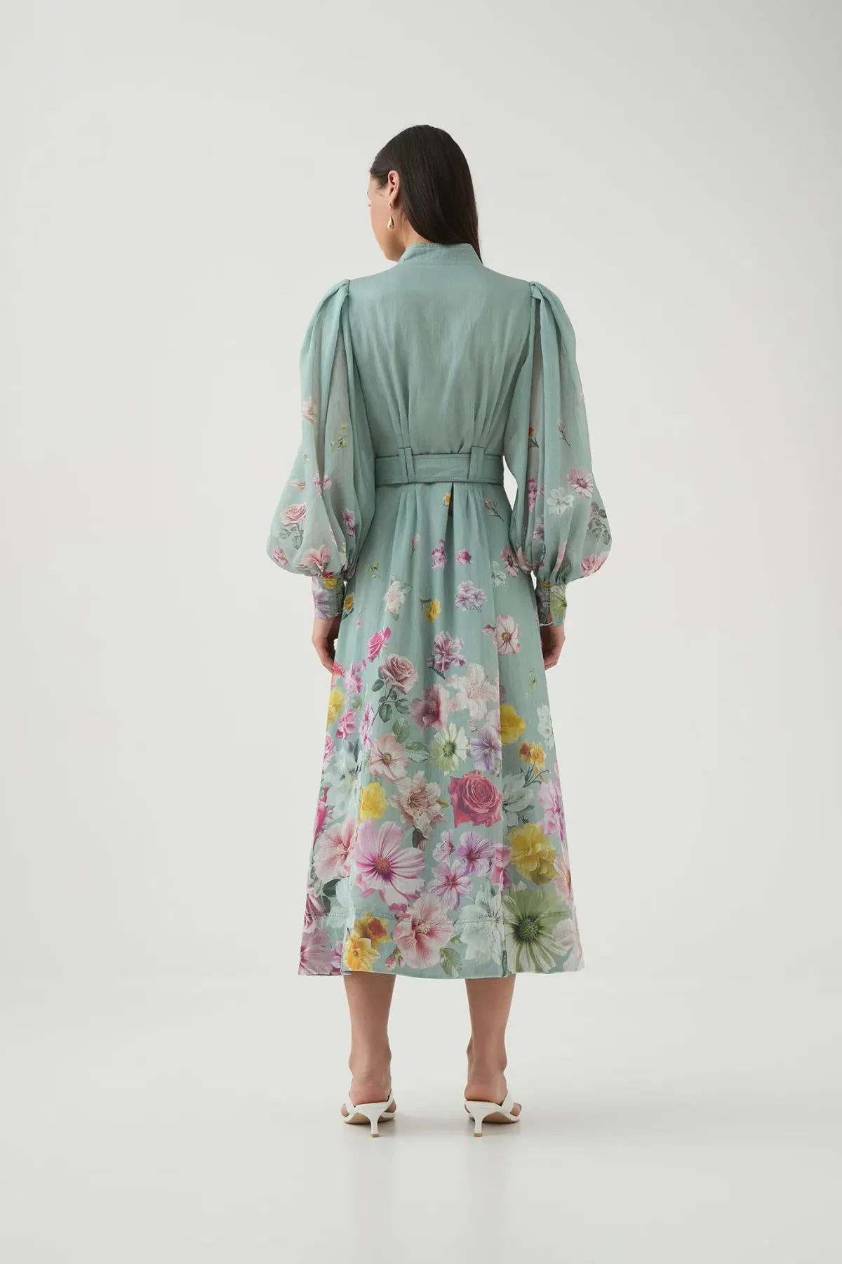 Aje Fleur Shirt Dress Mist Collage Floral Size 12 - Image 3