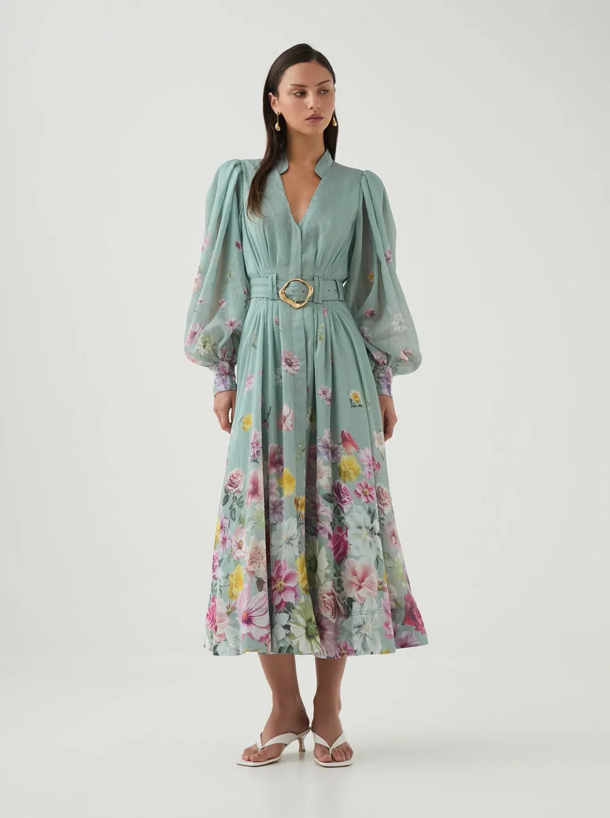 Aje Fleur Shirt Dress Mist Collage Floral Size 12 - Image 1