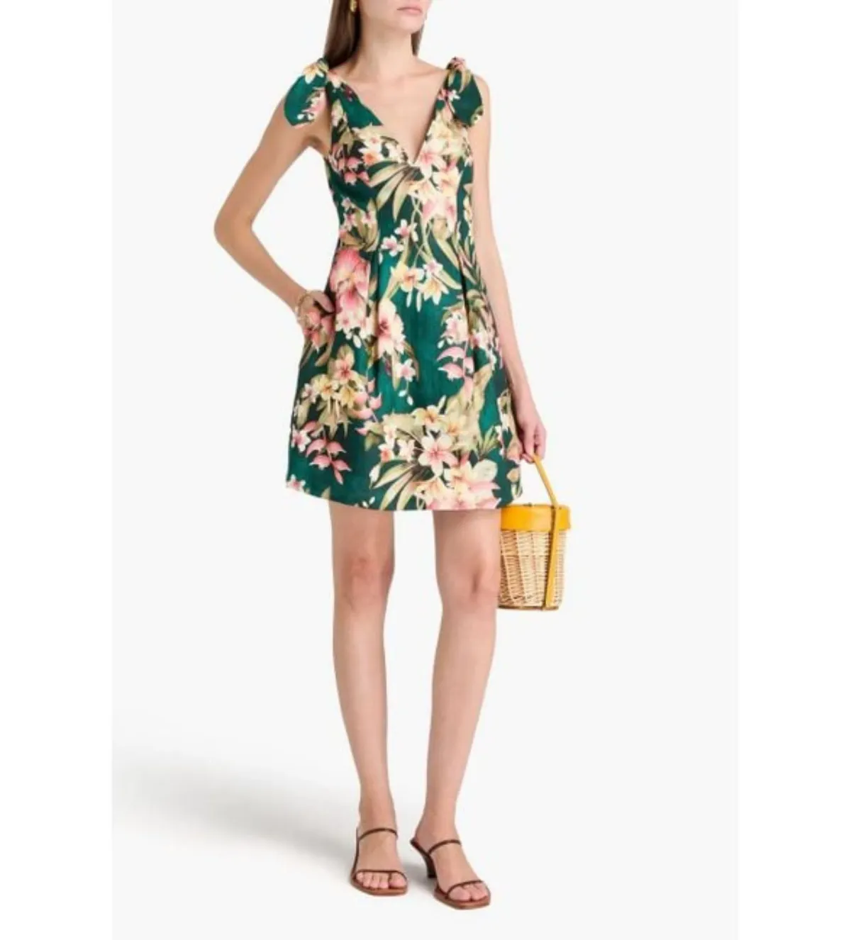 Zimmermann Lexi Pleated Floral-print Linen Mini Dress Green Size 1 /Au 10 - Image 1