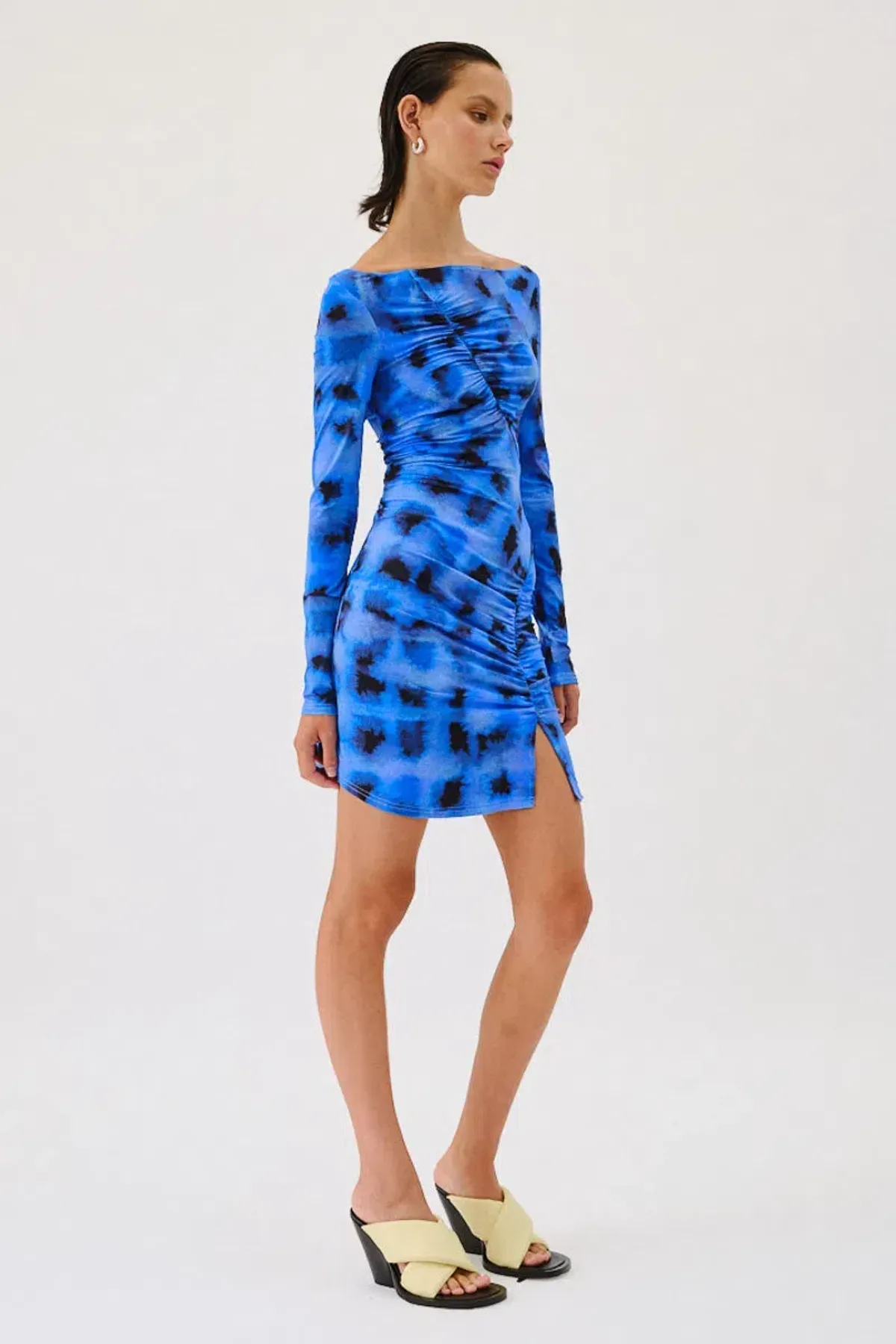 Suboo Shibori Long Sleeve Off Shoulder Dress Mini Blue Size 8 - Image 2