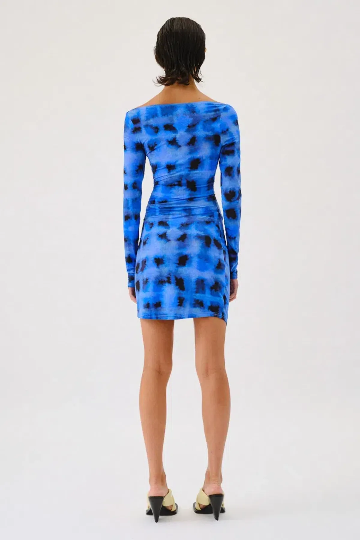 Suboo Shibori Long Sleeve Off Shoulder Dress Mini Blue Size 8 - Image 3