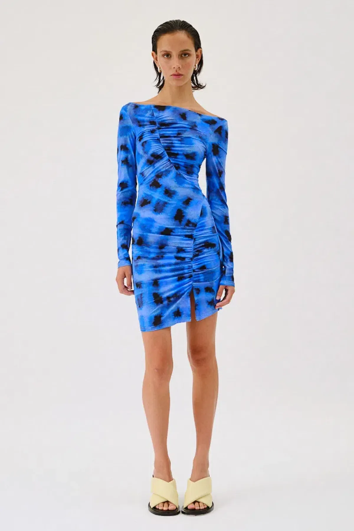 Suboo Shibori Long Sleeve Off Shoulder Dress Mini Blue Size 8 - Image 1