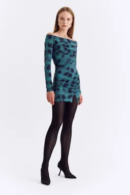 Suboo Shibori Long Sleeve Off Shoulder Dress Mini Green Size 8 for rent on The Volte - image 2