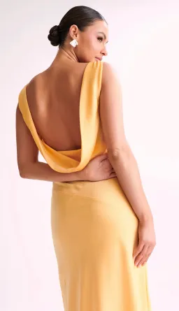 Meshki Maxi Nadia Satin Dress With Back Cowl Lemon Size S/AU 8 for rent on The Volte - image 2