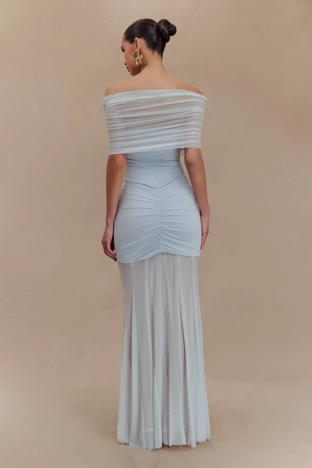 Meshki Caspian Slinky And Mesh Off Shoulder Maxi Dress Pale Blue Size 10 - Image 2