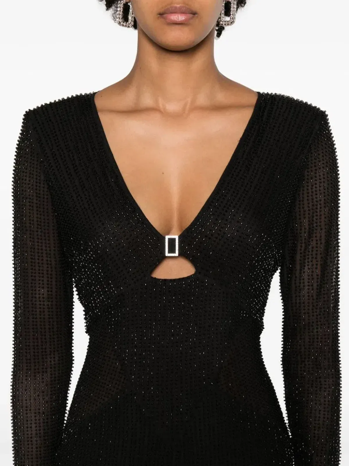 Self Portrait Beaded Mesh Midi Dress Black Size 10 - Image 6