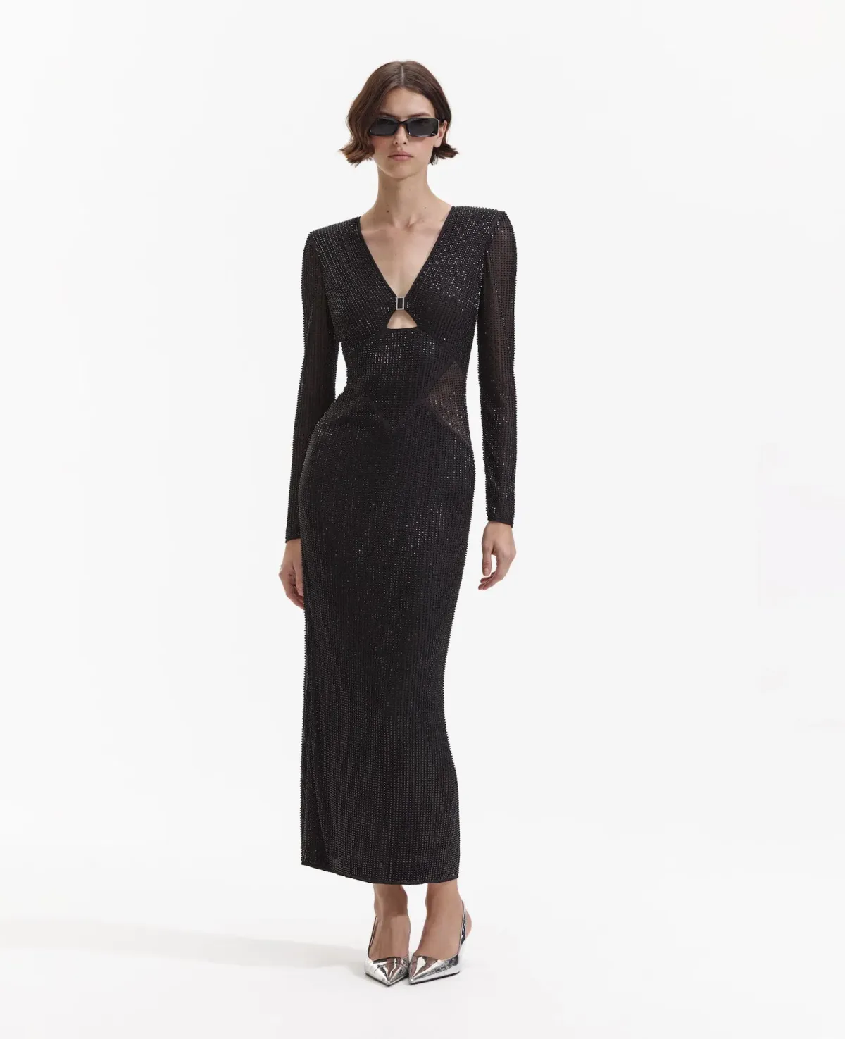 Self Portrait Beaded Mesh Midi Dress Black Size 10 - Image 3