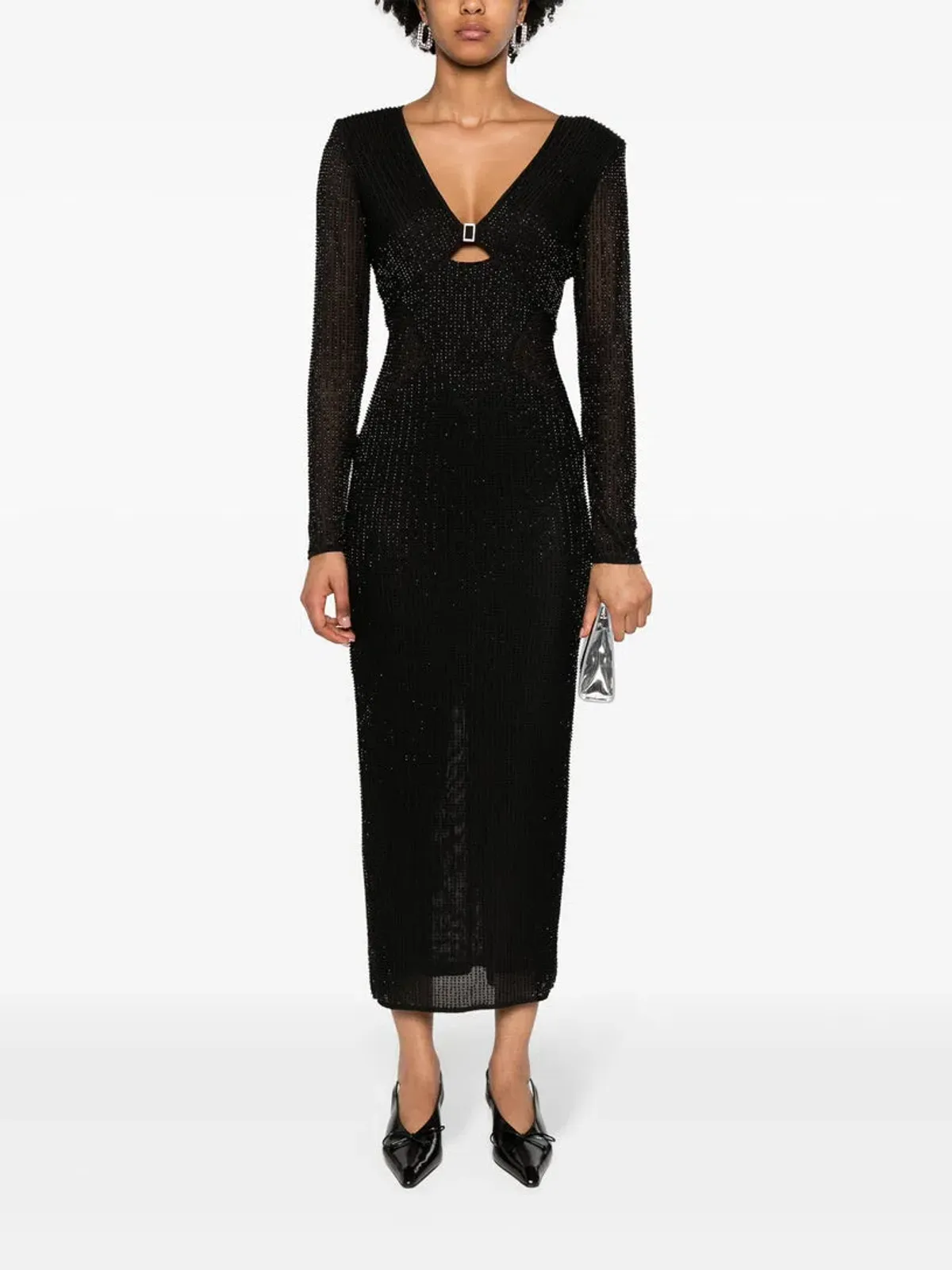 Self Portrait Beaded Mesh Midi Dress Black Size 10 - Image 4