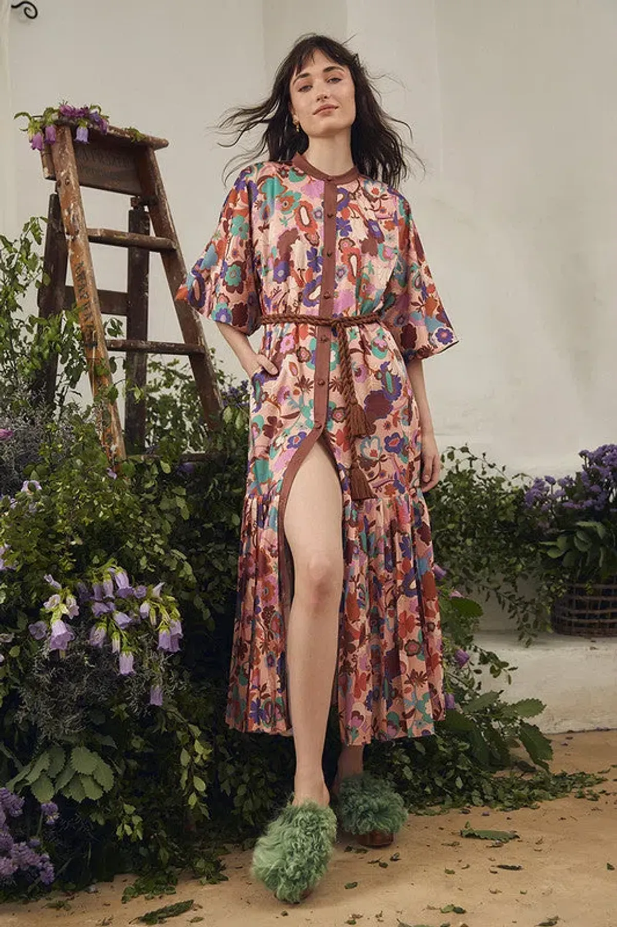 Bohemian Traders Dress Pleated Dolman Dress Carnaby Flora Size 8 - Image 1