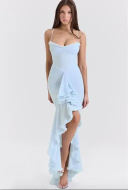 House of CB Gabbi Ice Blue Mesh Ruffled Front Gown Size AU 6 for rent on The Volte - image 4