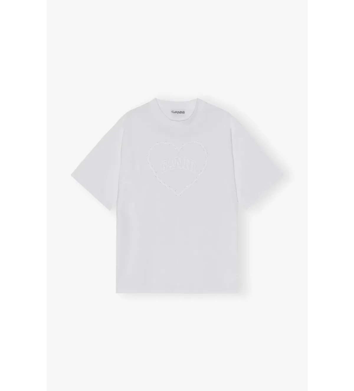 Ganni Heavy Cotton Drop Shoulder Heart T-shirt in White Size S/ AU 8 - Image 5