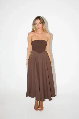 Odd Muse The Ultimate Strapless Jersey Midi Brown Size XS/AU 6 for rent on The Volte - image 1
