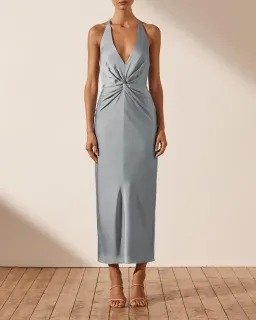 Shona Joy Luxe Twist Front Halter Midi Dress Azure Size 6 for rent on The Volte - image 1