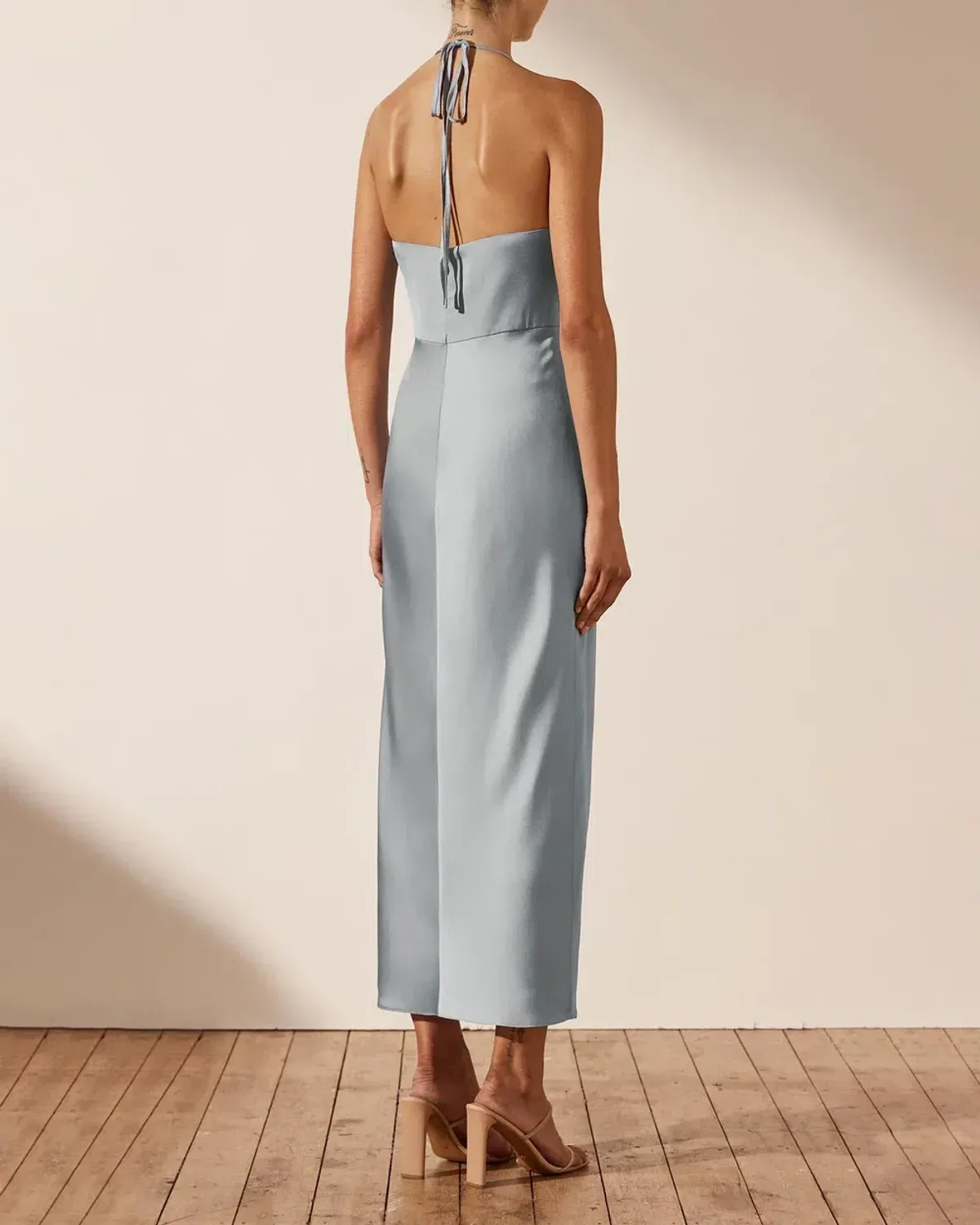 Shona Joy Luxe Twist Front Halter Midi Dress Azure Size 6 - Image 3