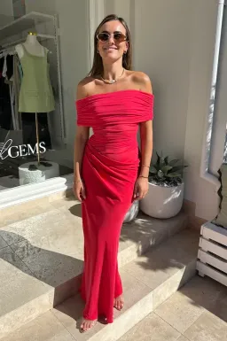 Benni Nico Off Shoulder Maxi Dress Watermelon Size 4 for rent on The Volte - image 1