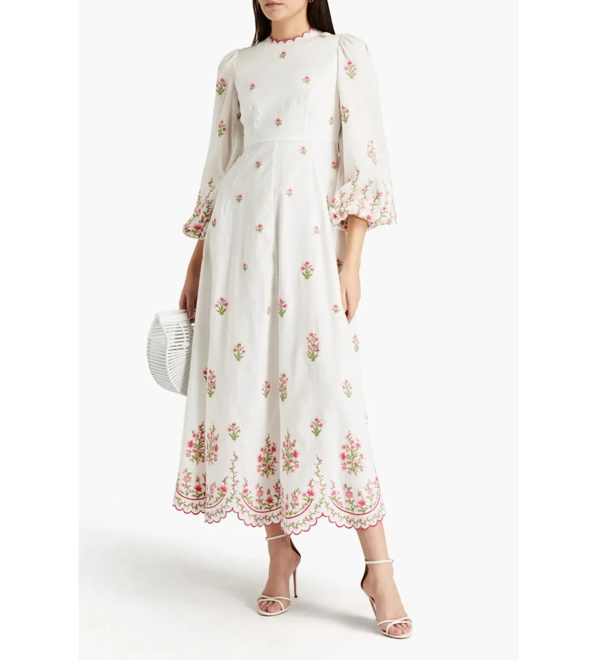 Zimmermann Poppy Floral-Embroidered Linen-Blend Midi Dress White Size 3/AU 14 - Image 2