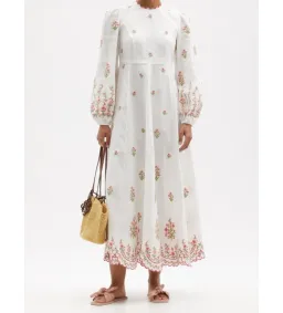 Zimmermann Poppy Floral-Embroidered Linen-Blend Midi Dress White Size 3/AU 14  for rent on The Volte - image 3