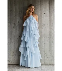Aje Pandorea Layered Maxi Dress in Silver Blue Size AU 8 for rent on The Volte - image 1