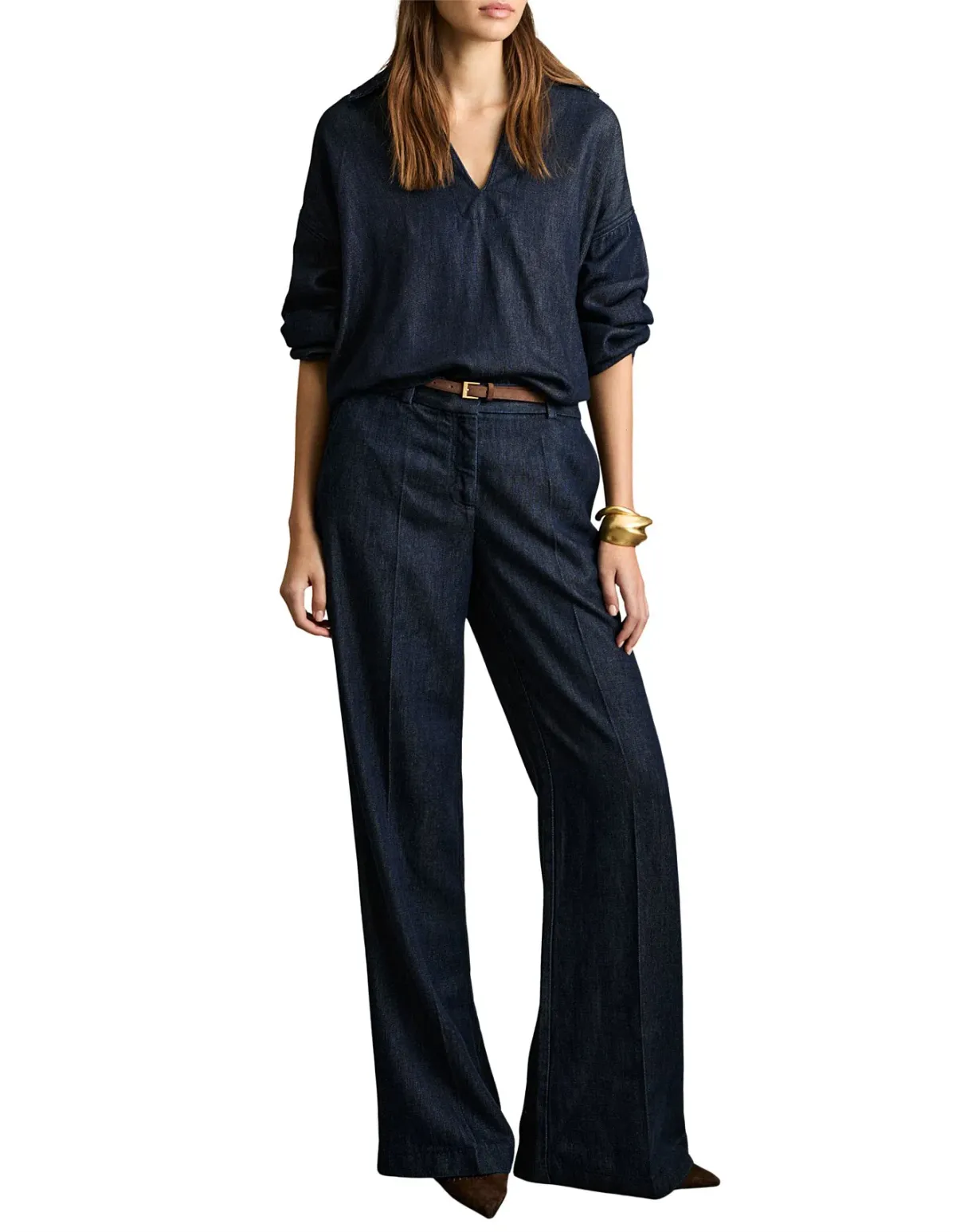 Reiss Reed Deep V Woven Top in Indigo Size UK 12 / AU 12 - Image 1