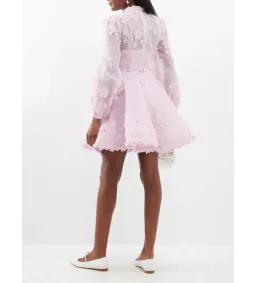 Zimmermann Matchmaker Lift Off Linen and Silk Mini Dress Pink Size 0P/AU 6 for rent on The Volte - image 3