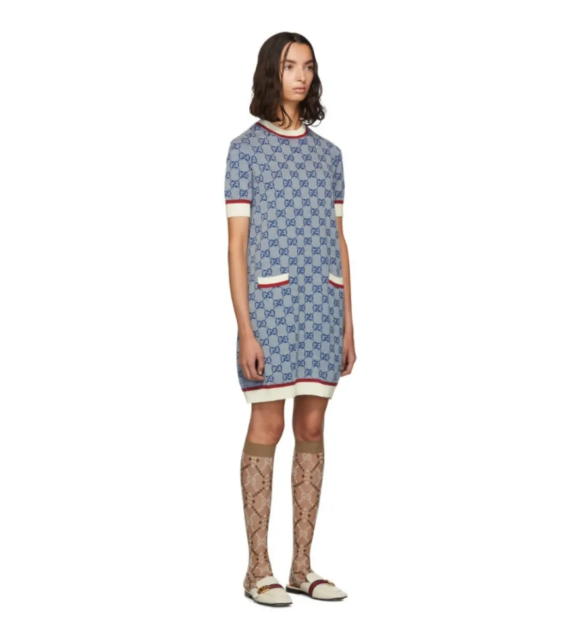 Dolce & Gabbana Blue Knit GG Mini Dress Printed Size 10 - Image 2