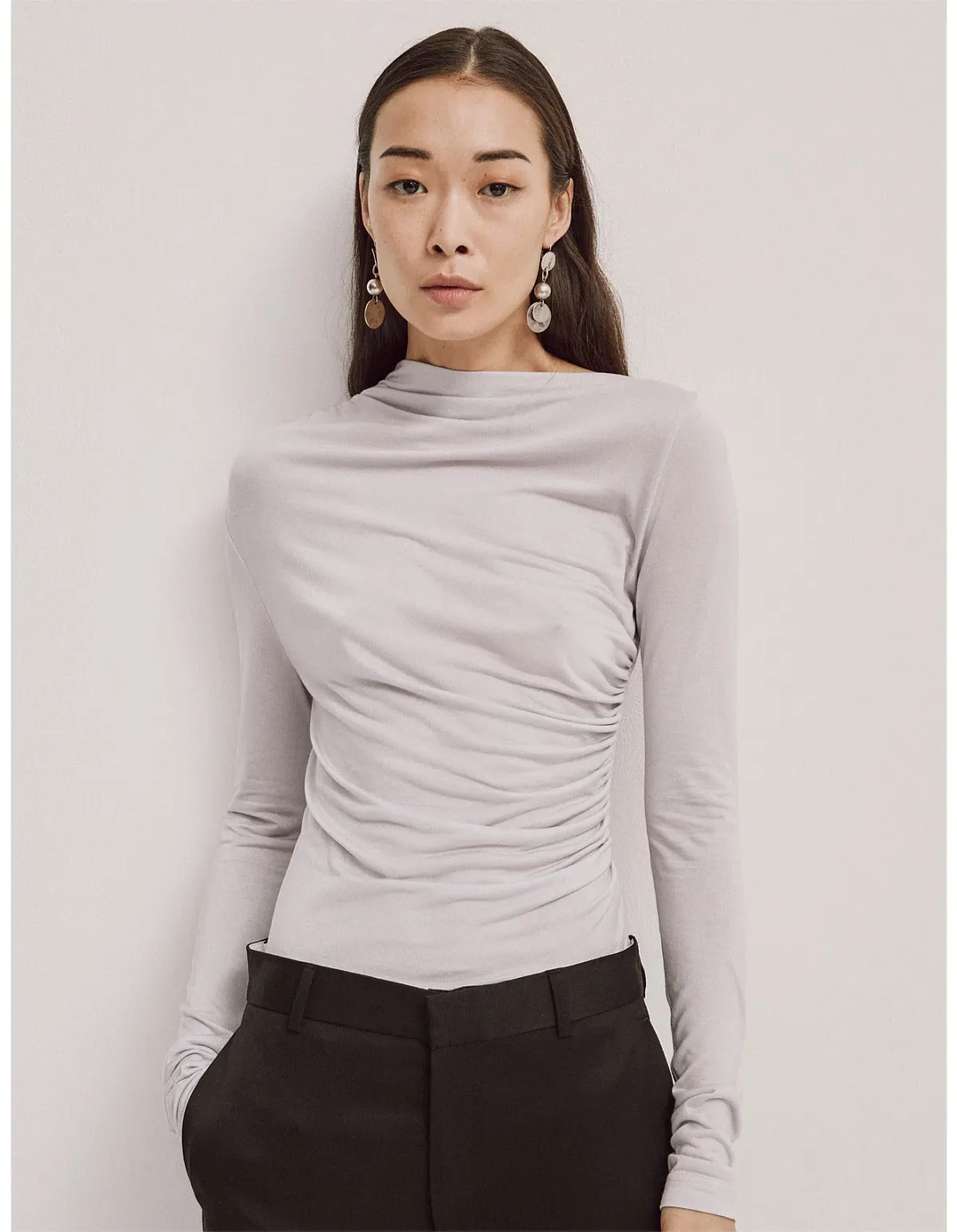 Ninety Percent Iphis Draped Long Sleeve Top in Enoki Mushroom Size M/ AU 12 - Image 2