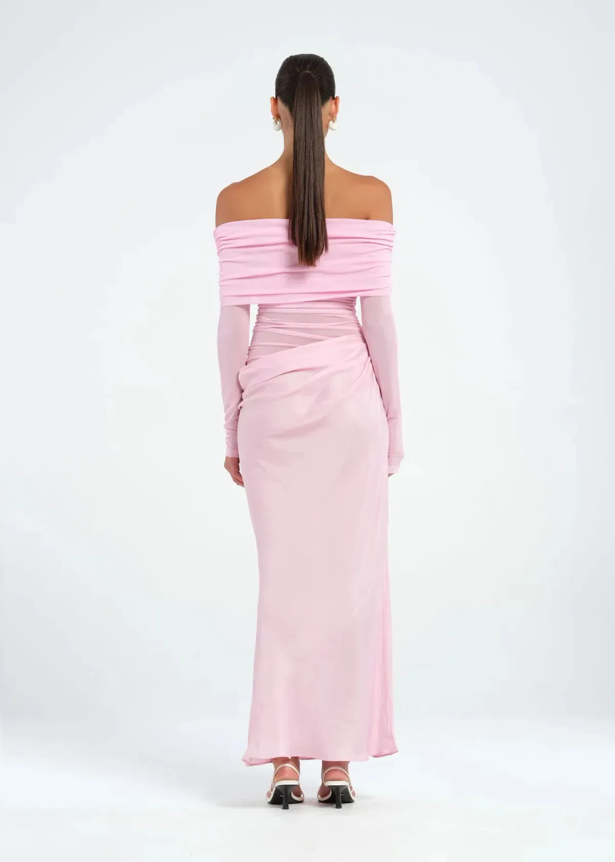Benni Yasmin Off Shoulder Maxi Dress Baby Pink Size 8 - Image 2