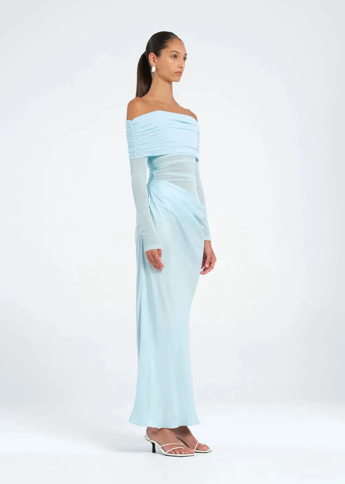Benni Yasmin Off Shoulder Maxi Dress Baby Blue Size AU 10 - Image 2