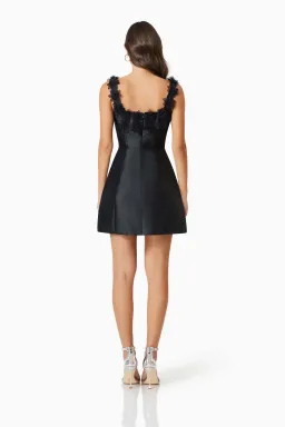 Elliatt Elder Floral Decal Applique Mini Dress In Black AU 8 for rent on The Volte - image 3