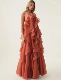 Aje Pandorea Layered Maxi Dress Coral Clay Size AU 8 for rent on The Volte - image 1