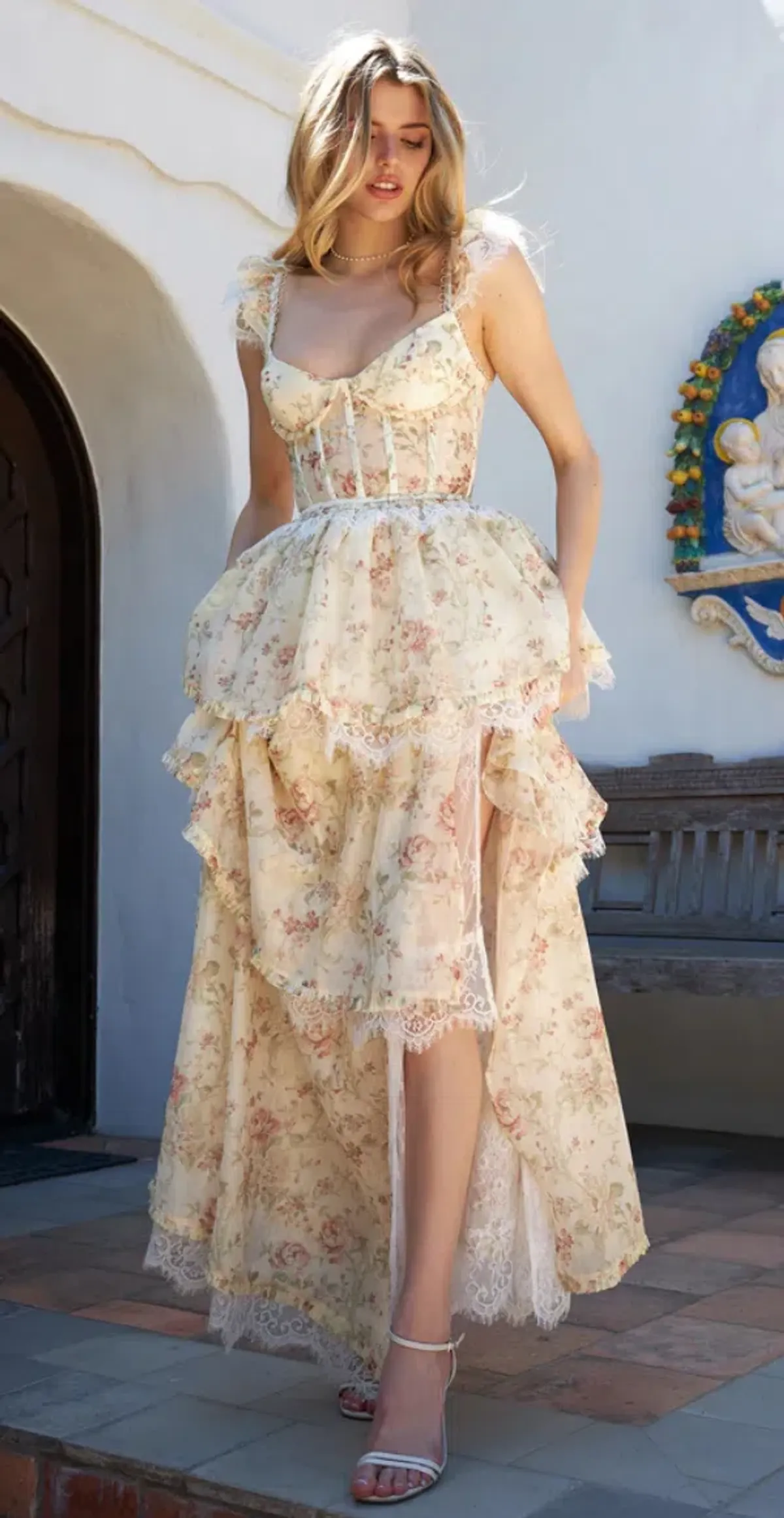 V. Chapman Jolie Corset Ruffle Lace Maxi Gown Size 8 - Image 1