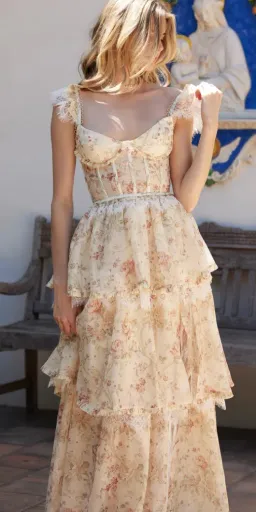 V. Chapman Jolie Corset Ruffle Lace Maxi Gown Size 8 for rent on The Volte - image 3