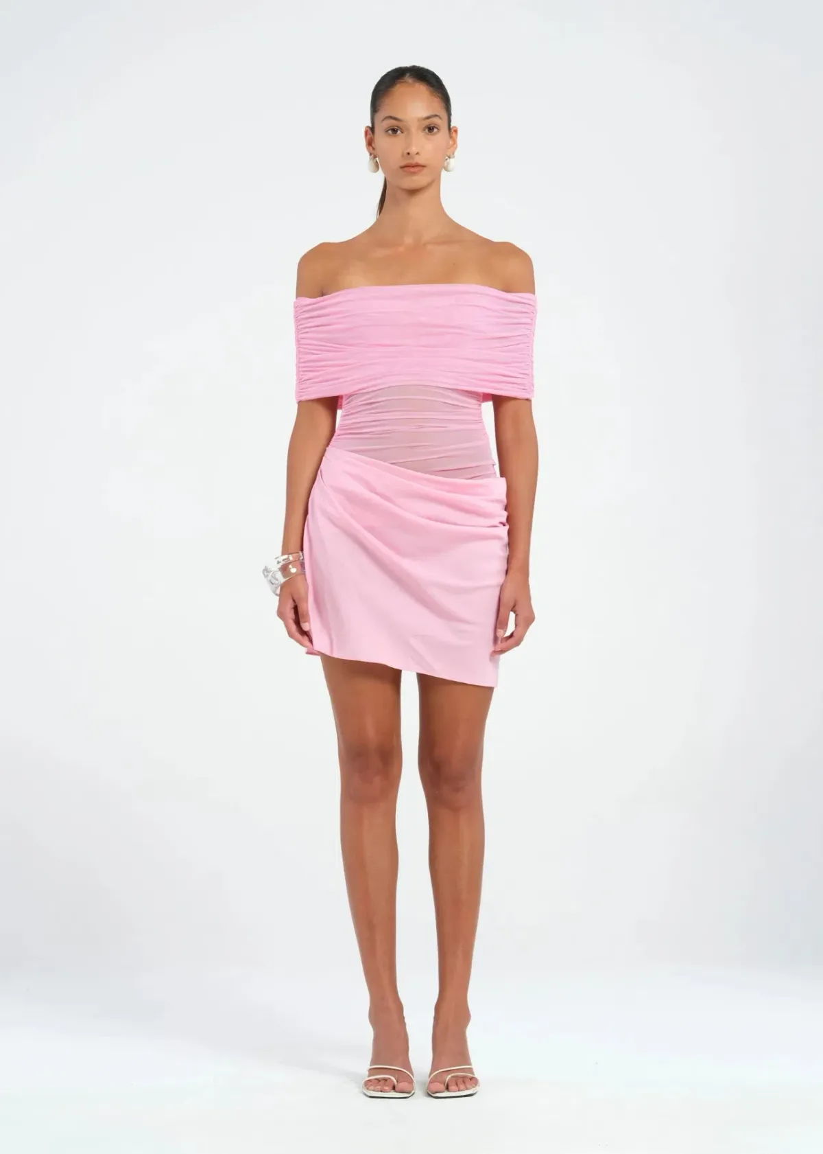 BENNI Nico Off-shoulder Mini Dress in Buttergum Size S / AU 8 - Image 1