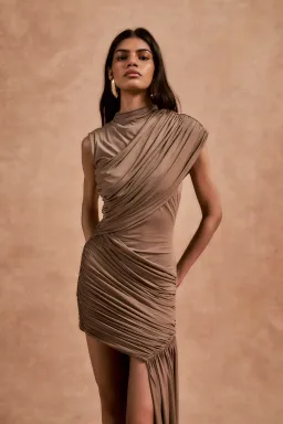 De La Vali Ravenna Mini Dress Taupe Size 6 for rent on The Volte - image 2