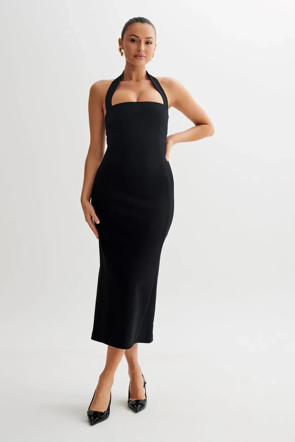 Meshki Amelita Suiting Halter Midi Dress Black Size 6 - Image 1