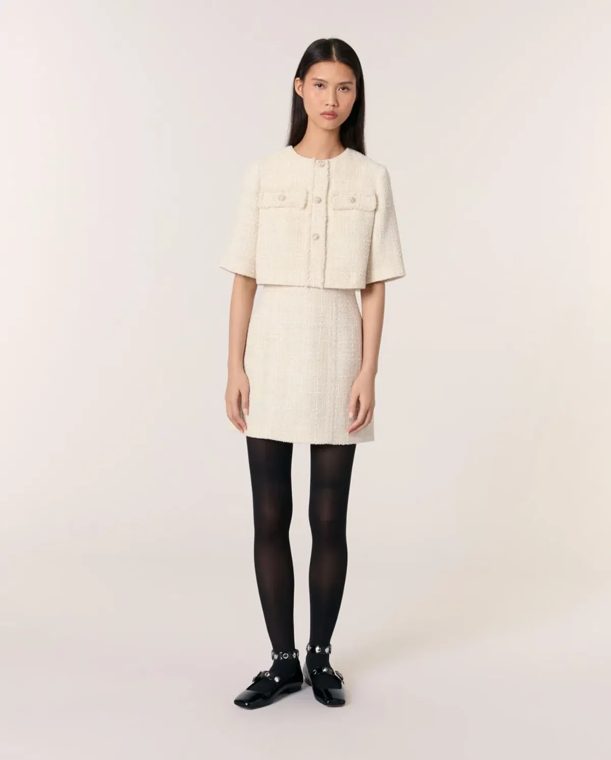 Maje Reims Dress & Jacket Cream Size 10 - Image 3