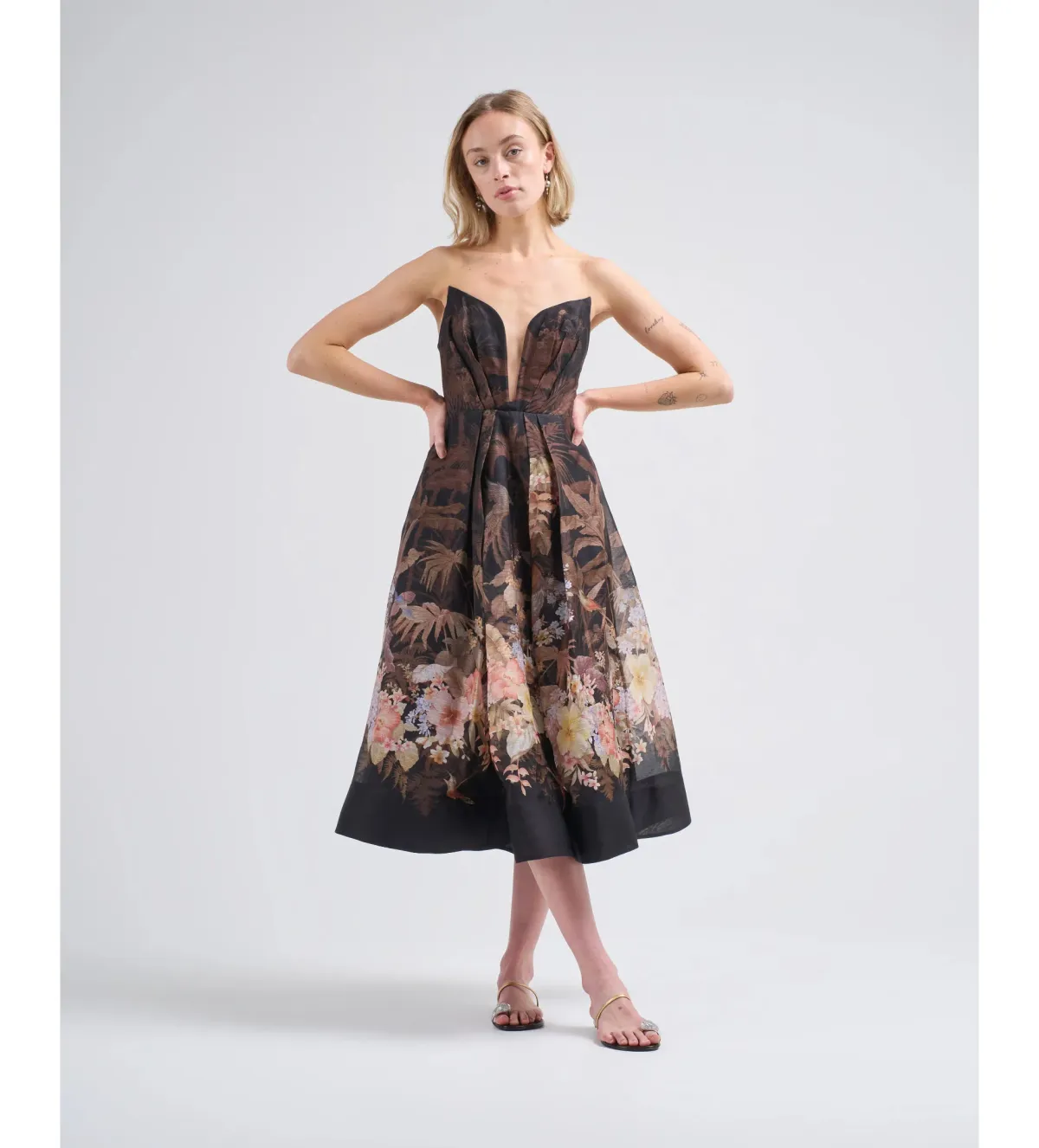 Zimmerman Illuminate Draped Mini Dress Black Tropical Size AU 10 - Image 1