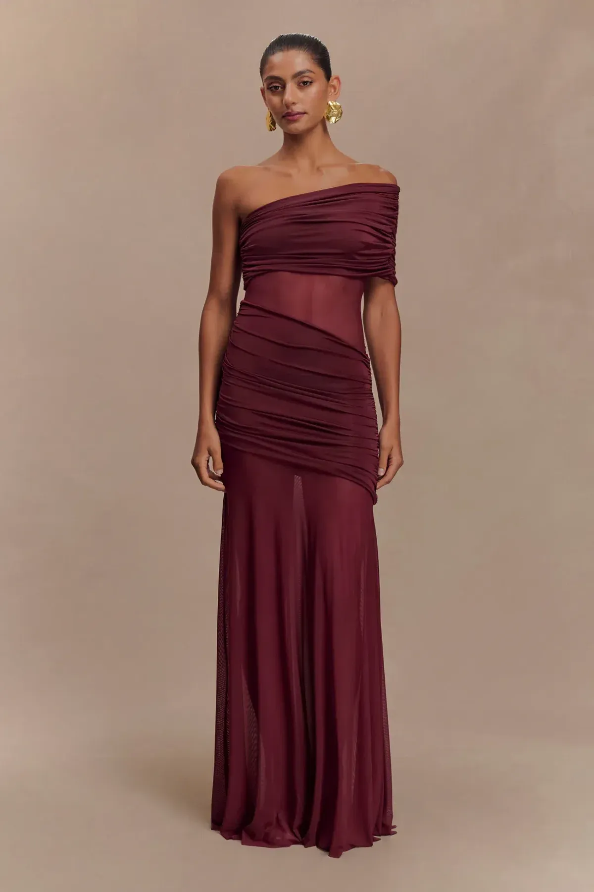 Meshki Dallas One Shoulder Burgundy size 10 - Image 1