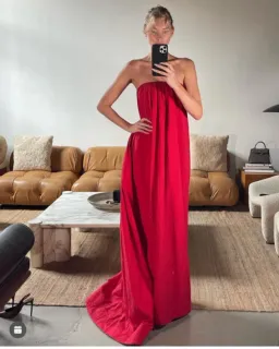 Helsa Studio Crinkle Pleated Gown Very Red Size 8 for rent on The Volte - image 1