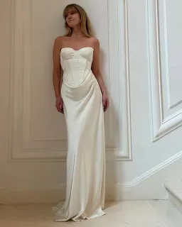 Rotate by Birger Christensen Satin Pearl Corset Dress in White Size 34 / AU 6  for rent on The Volte - image 1