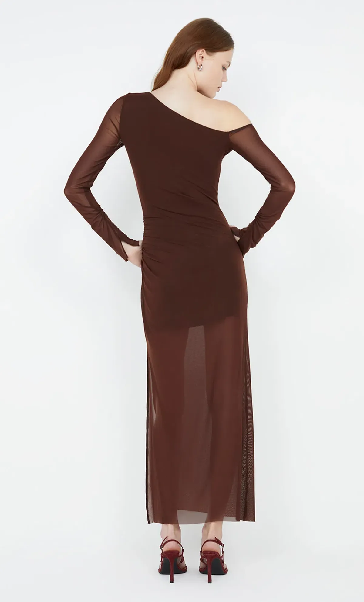 Bec & Bridge Fae Asym Long Sleeve Dress Cocoa Brown Size 10 - Image 3