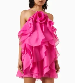 Aje Pandorea Layered Mini Dress in Fuschia Rose Size 10 for rent on The Volte - image 6