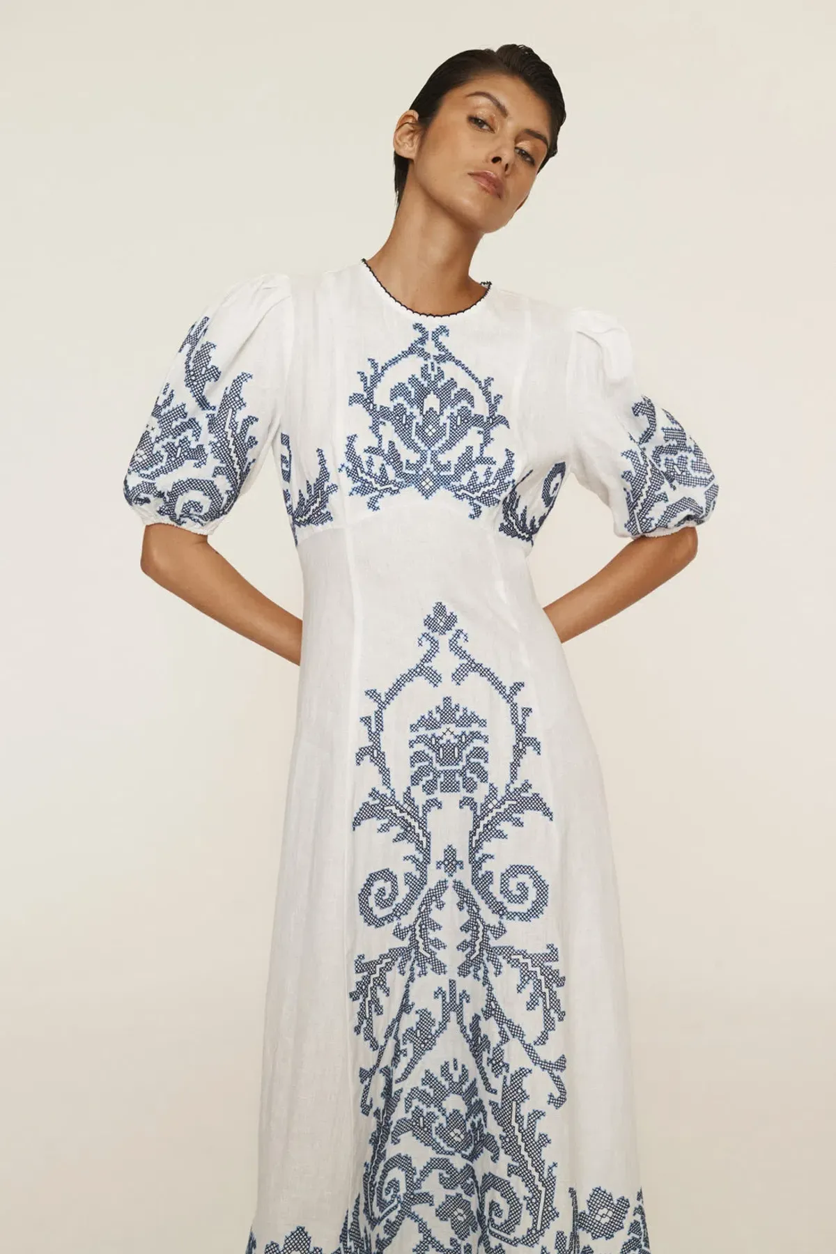Alemais Hazel Embroidered Midi Dress White Print Size 14 - Image 2
