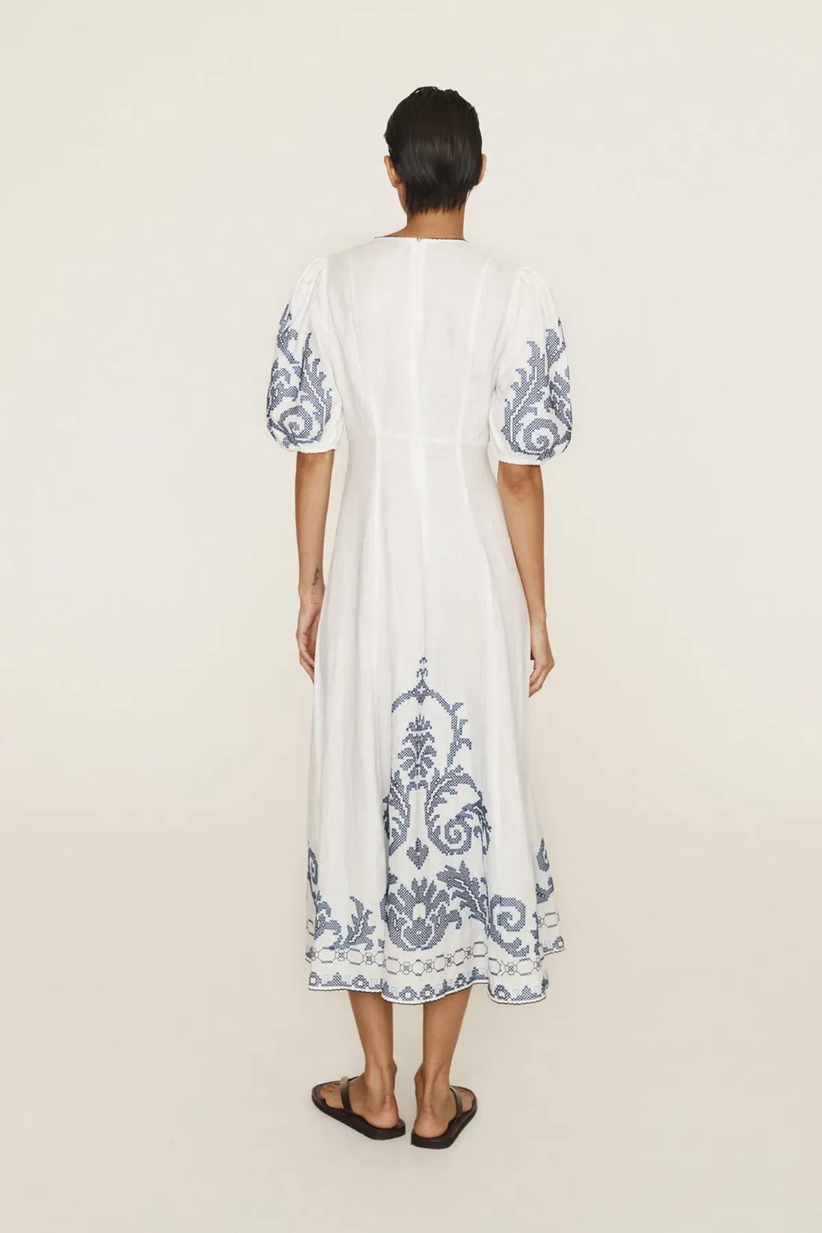Alemais Hazel Embroidered Midi Dress White Print Size 14 - Image 5