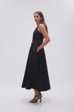 Aje Florence Pearl Trim Midi Dress Black Size AU 4 for rent on The Volte - image 2