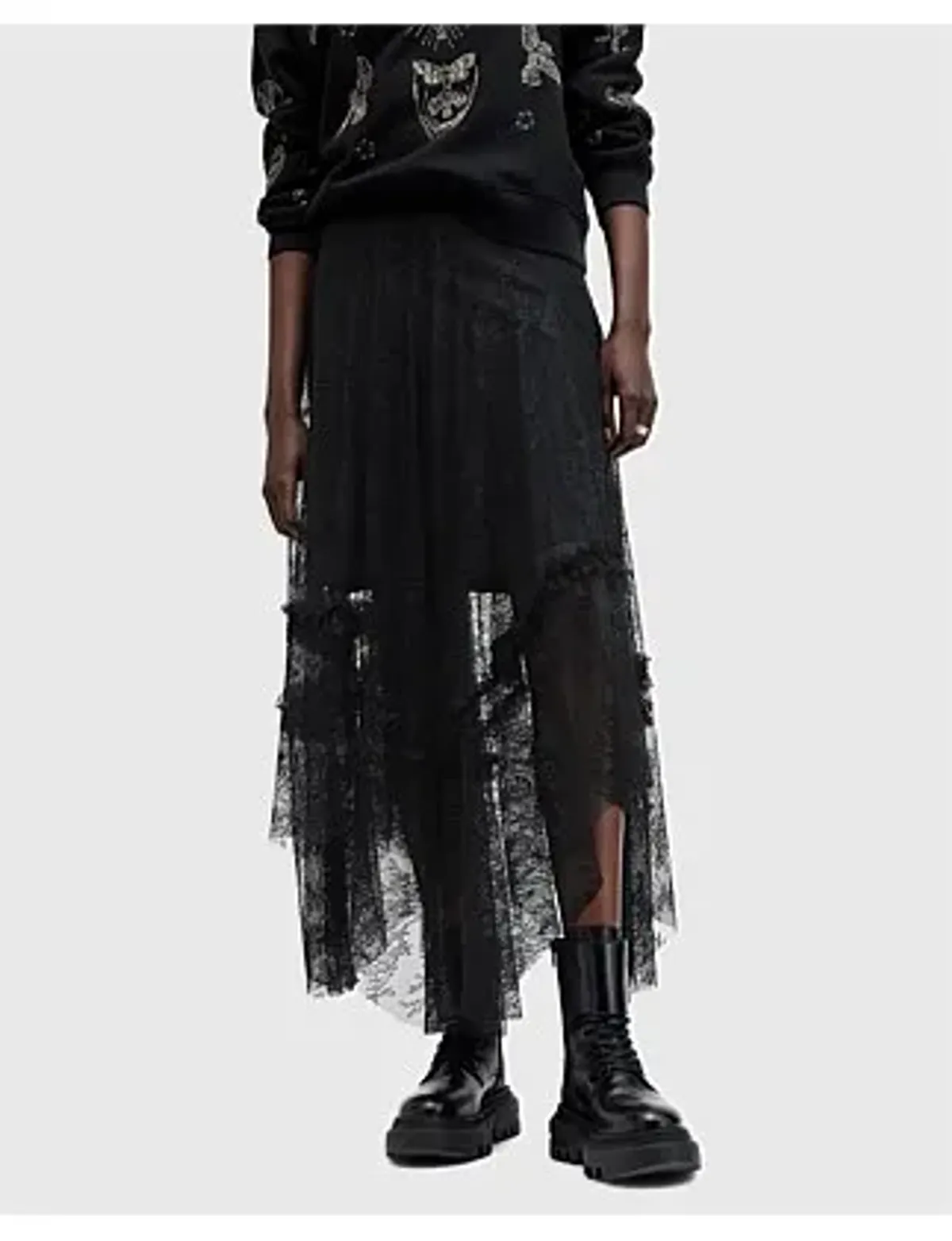 Allsaints Josie Lace Skirt Black Size 10 - Image 1